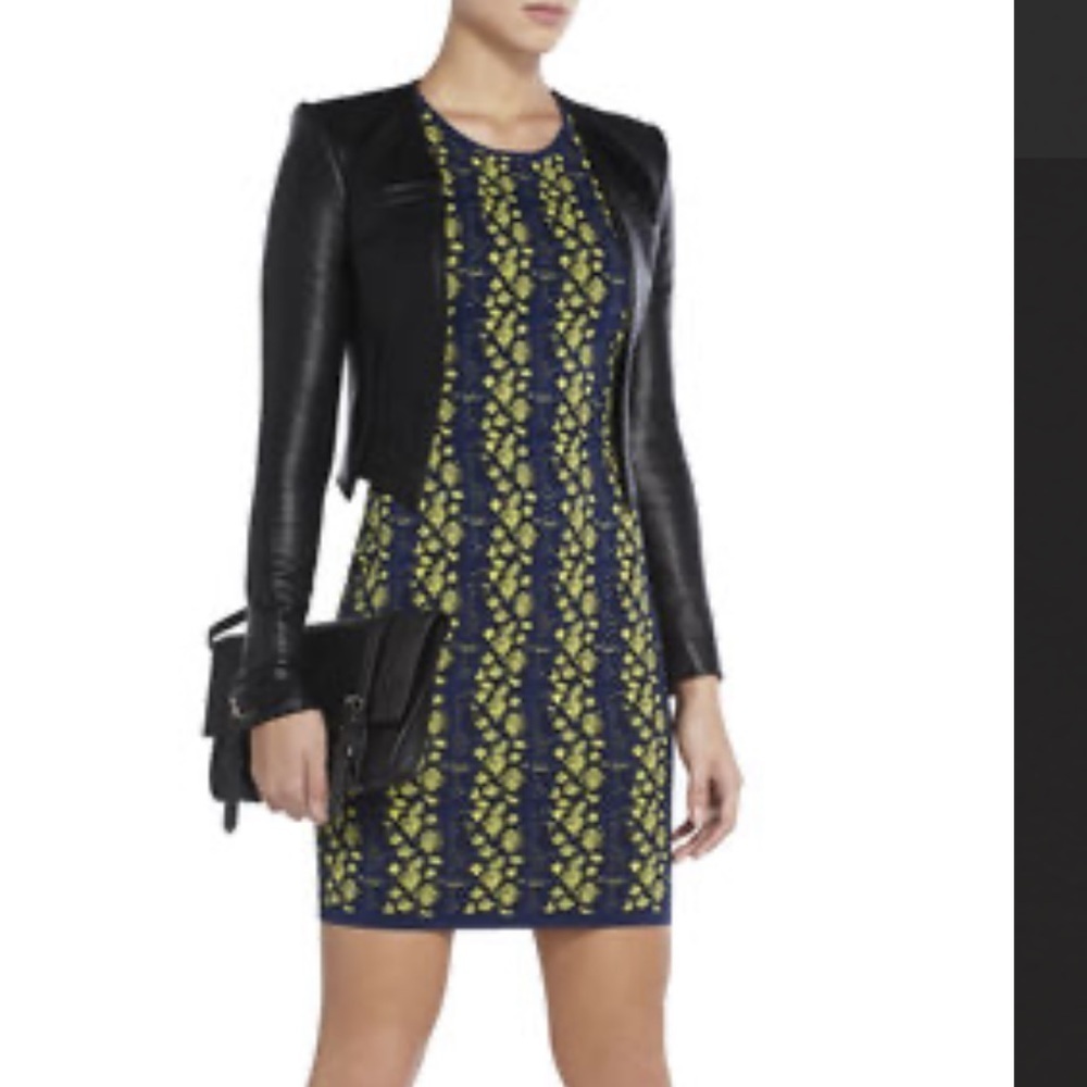 BCBGMAXAZRIA "Jose" Python Jacquard Bodycon Sheath Dress Blue Sleeveless